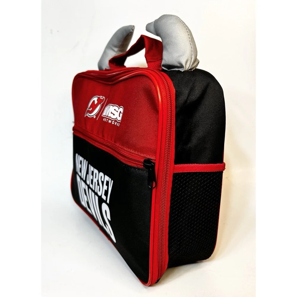 NEW JERSEY DEVILS/Insulated Zipper Lunch Bag w/Horns & handle Red &Black/11x9x3